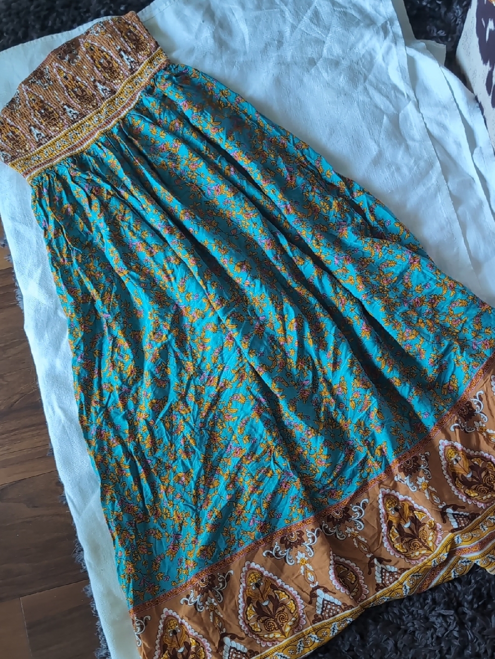 Bohemian Teal Floral Maxi Skirt